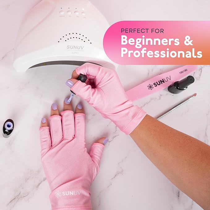 SUNUV LED Gloves for Gel Nails, UPF 50+ Anti UV Gloves for Gel Nail Lamp, Professional UV Gloves for Nail Techs