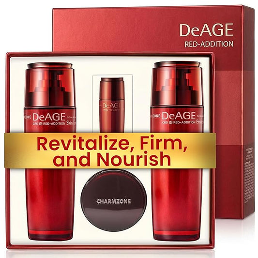 CHARMZONE DeAge Red Addition Korean Skincare Set of 3 – Anti-Aging Red Wine Face Care with Toning Water, Emulsion & Cream – Hydrating, Nourishing, Gift-Ready (10.98 fl. oz)