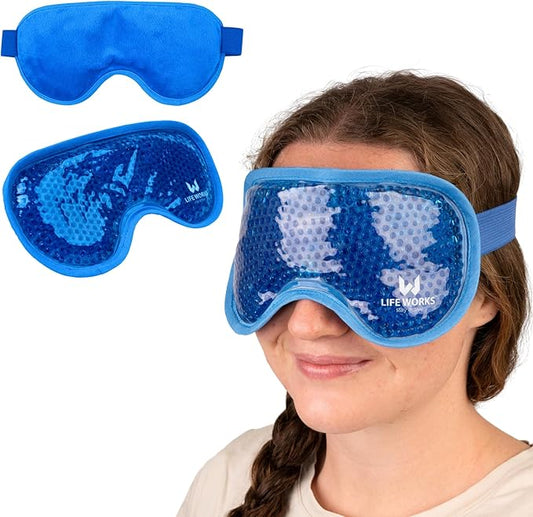 LIFE WORKS Gel Eye Mask, Hot or Cold Therapy for Puffy Eyes, Dark Circles, Headaches, and Migraines, Soft Gel Beads and Liquid Filling for Cooling or Warming Comfort