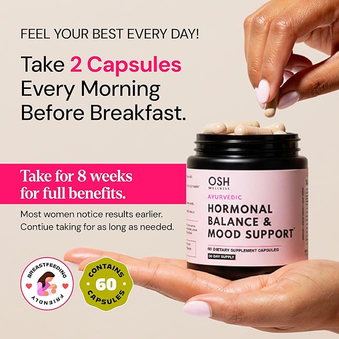 Ayurvedic Hormone Balance for Women | Mood, Energy, & Sleep Support | Cortisol Manager | Regulates Estrogen | Stress Relief | Ashwagandha, Rhodiola, & Shatavari | Made in USA | 60 Ct. - OSH Wellness