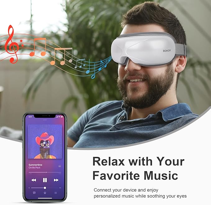 BOKOR Eye Massager with Heat and Compress, FSA/HSA Eligible Heated Mask Massager for Migraine, Eye Care Device for Deep Relax, Improve Sleep Quality, Ideal Gift for Birthday