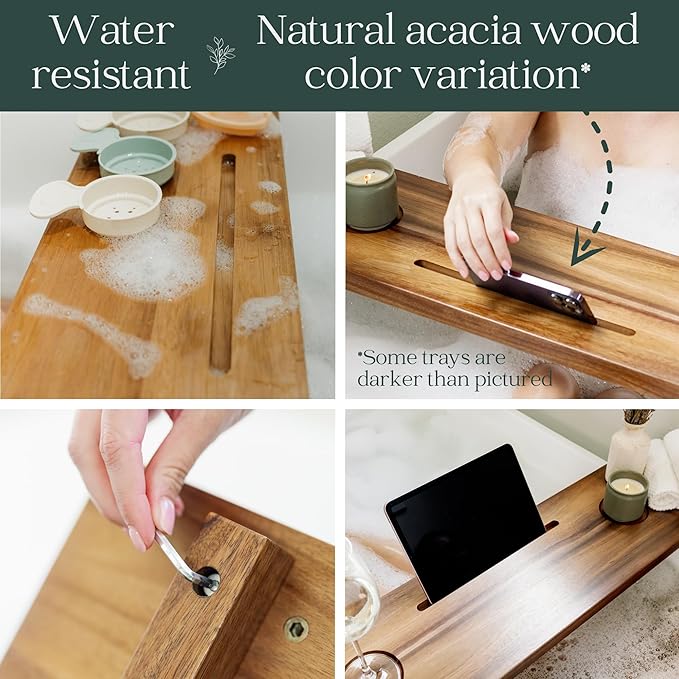 Premium Nature Shed Bathtub Tray for Standard Tubs | 29" Solid Acacia Luxury Bath Tray for Tub | Anti-Tip, Non-Toxic, Sustainable, Adjustable Bathtub Caddy | Bathroom Accessories Holders for Tub Tray