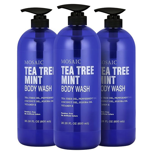 Tea Tree Body Wash with Mint & Shower Gel with Vitamin E for Jock Itch, Eczema, Ringworm, Body Odor, Body Wash Women & Men with Added Body Oils,LARGE 20.2 FL Oz Bottle (Tea Tree Mint, Pack of 3)