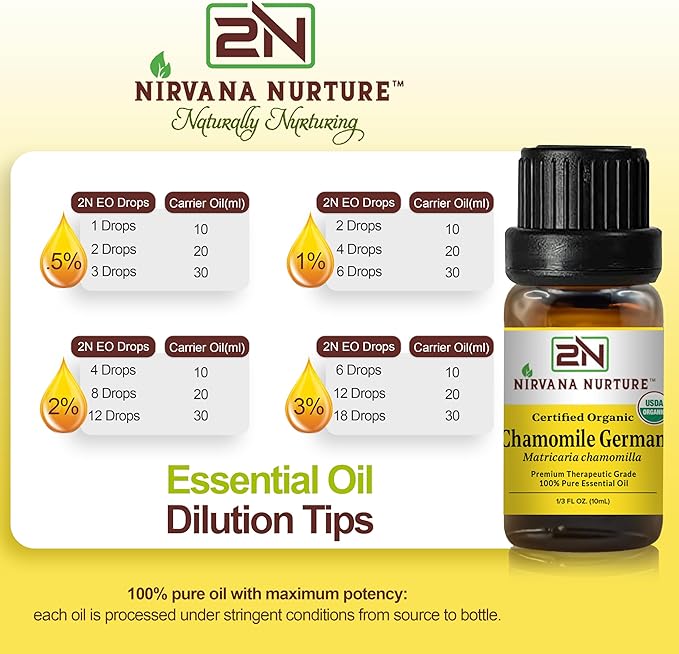 Chamomile German Essential Oil USDA Certified Organic, 100% Pure Natural Premium Grade, Undiluted- Aromatherapy Diffuser for Calm and Relaxation, Skin Care, Hair Care