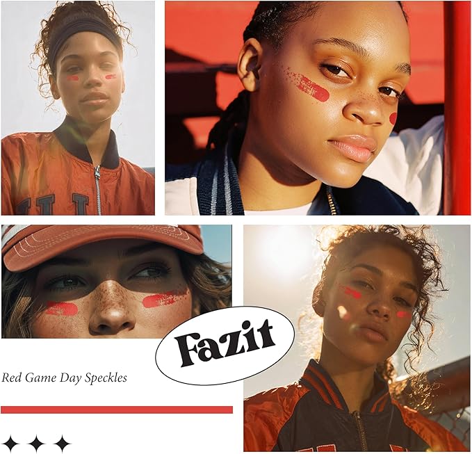 Fazit Makeup Patches - Red Game Day Speckles - Glow Up Make-Up Patches - Cute Glitter Makeup Accessories for Women - Cosmetic Glitter for Face