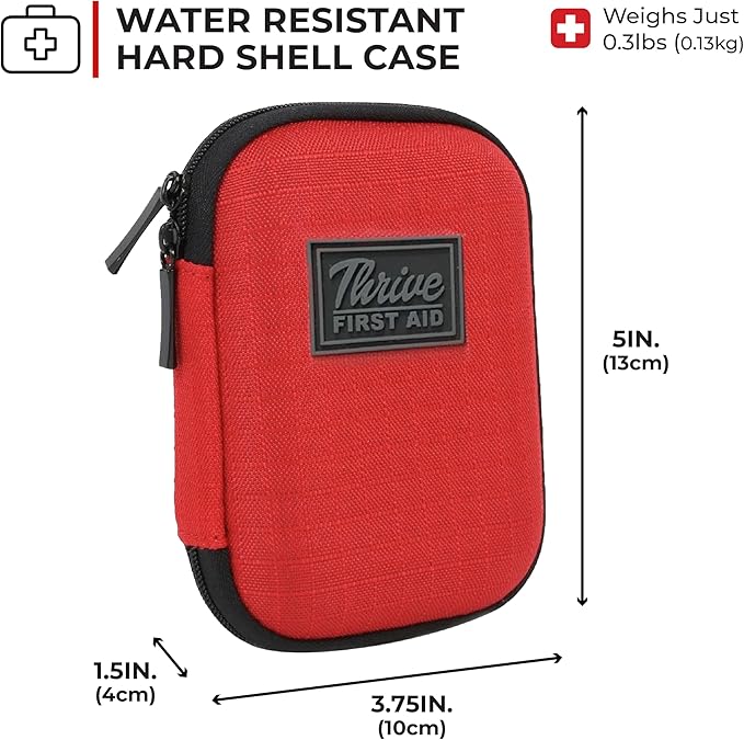 Thrive Mini First Aid Kit - Compact Travel Essentials for Camping & Cruise, Waterproof Survival Med Kit for Hiking, Portable Emergency Hiking Supplies Pouch, 66-Piece, Red Shell Case