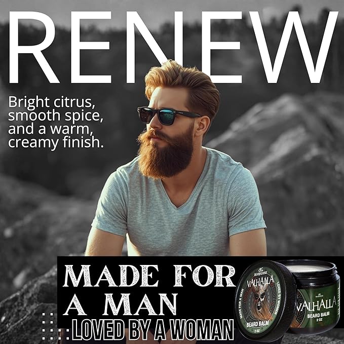 Beard Gains Medium Butter Hold Scented Balm for Men 2oz | Valhalla Luxury Vikings Conditioner | Style, Groom & Grow Facial Hairs W/Organic and Natural Product | MADE IN USA