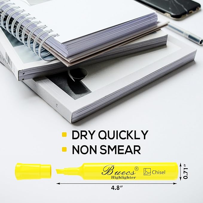 Buecs Highlighters Bulk Pack, 96 Count, Chisel Tip,Fluorescent Yellow, suitable for Adults Highlighting Planner Notes, Office School Supplies