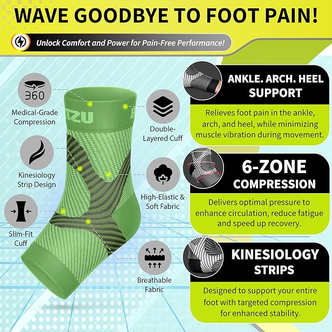 BLITZU Compression Socks for Plantar Fasciitis, Achilles Tendonitis, Arthritis Relief, Ankle Brace Compression Sleeve with Foot Arch Support, Ankle Wrap for Women, Men, Swelling & Heel Pain Green S-M
