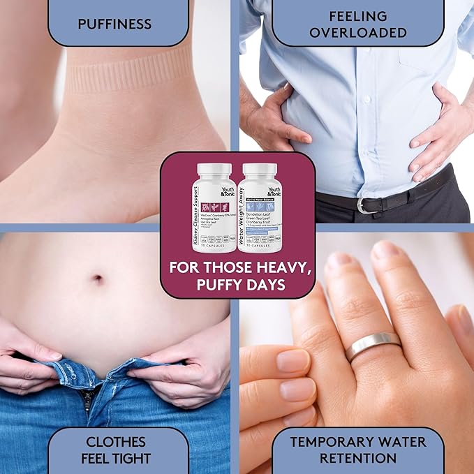 Youth & Tonic Gentle Body Cleanse & Detox – Clean Reset with Natural Flush & Diuretic Balance – 2PK: Kidney Cleanse Support + Water Weight Away, 60 Pills