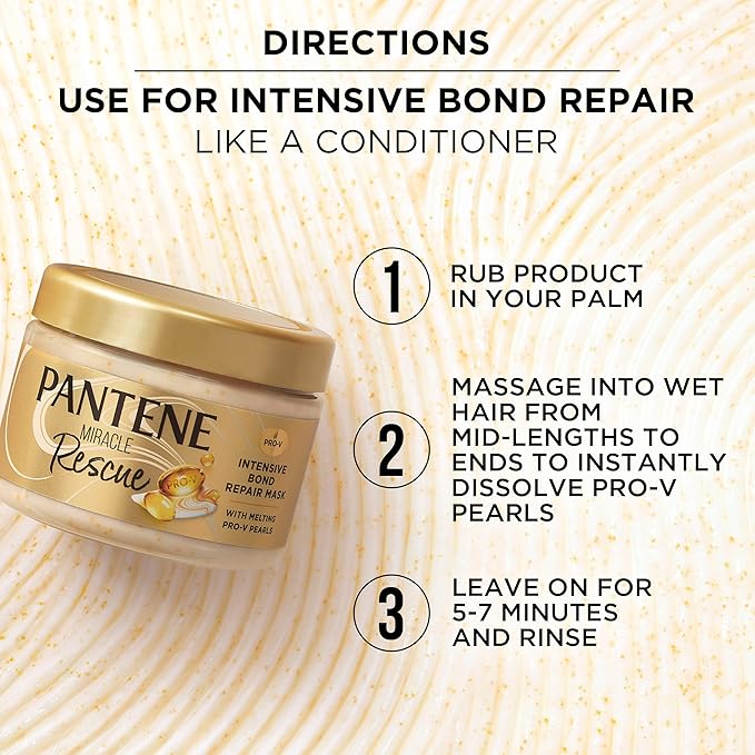 Pantene Miracle Rescue Hair Mask, Intensive Bond Repair with Pro-V Pearls, Melts Away Damage, Builds Bonds, Strengthens Against Damage, Deep Conditioning for Dry Damaged Hair, 10.1 fl oz(Pack of 12)