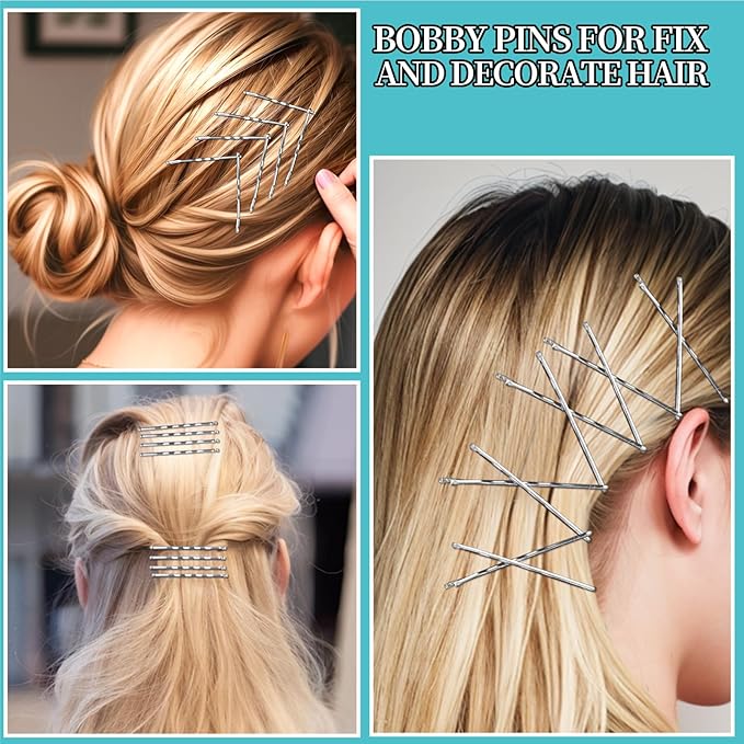 Teenitor 300pcs Silver Bobby Pins Hair Pins Kit, 100pcs Bobby Pins 100 Hair Pins for Women for Buns, 100pcs Hair Bands, 2" 2.36", Silver Bobb y Pins for Gray Hair 2" 2.75"