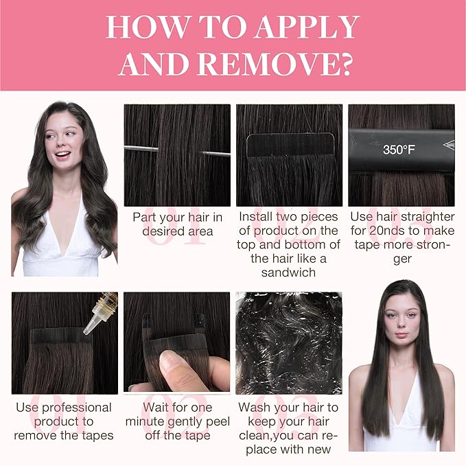 GOO GOO Tape in Hair Extensions Human Hair, 1C Mocha Brown, 18inch 50g 20pcs, Skin Weft Seamless Invisible, Silky Straight with Thick Ends, Remy Human Hair