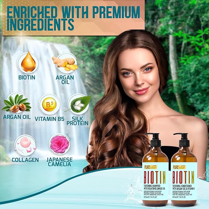Biotin Shampoo and Conditioner Set - Volume Boosting Formula for Men and Women to Help Thinning Hair - Sulfate and Paraben Free with Thickening Properties - Volumizing Products to Improve Fullness