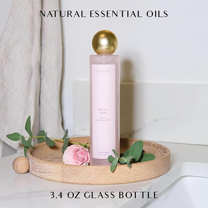 Benevolence LA Beach Rose Gift Box | Candle, Room Spray & Reed Diffuser | Rose & Sandalwood | Elegant Home Fragrance | Ready for Gifting | Gift Set for Women