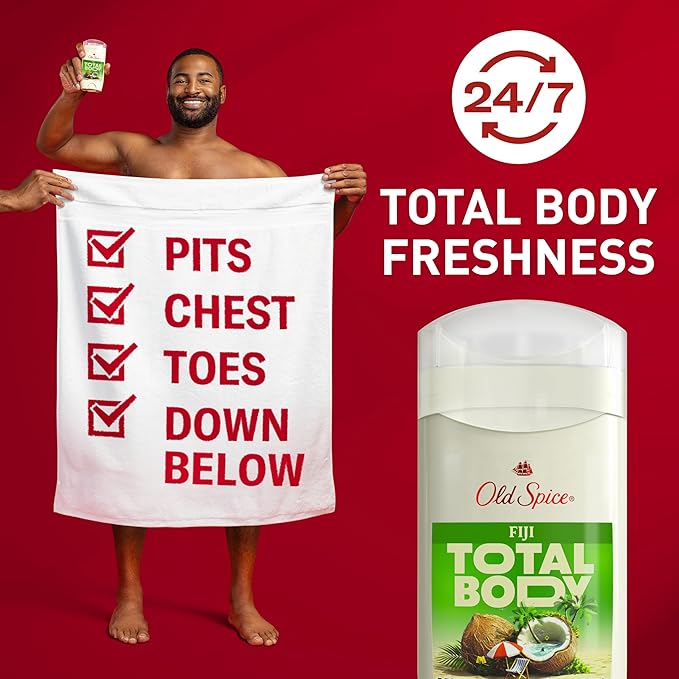 Old Spice Whole Body Deodorant Stick for Men, Aluminum Free, Fiji Scent, 24/7 Odor Protection, 24/7 Lasting Freshness, Dermatologist Tested, Gentle on Skin, Safe to Use All Over, 3.0 oz