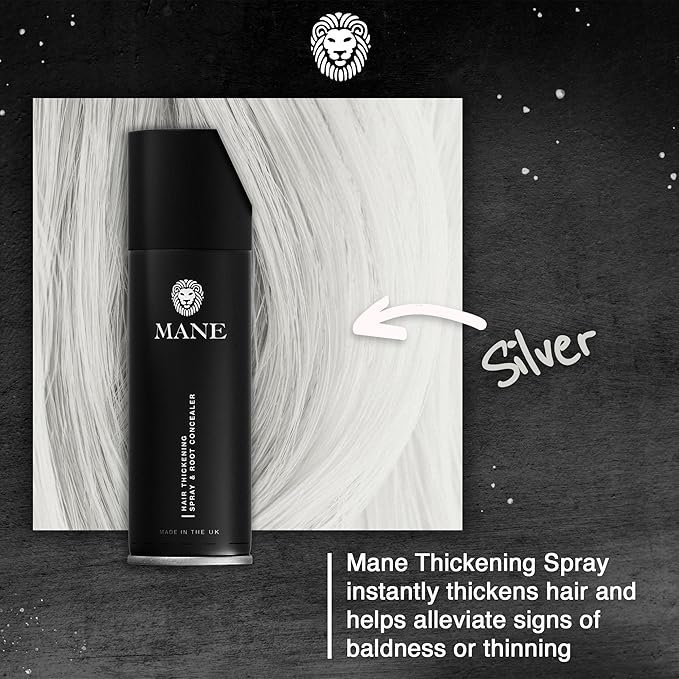 MANE Hair Thickening Spray & Root Touch Up, Seal & Control Combo Pack, Instantly Thicker Hair for Men & Women, Fill in Hairlines and Hide Thinning and Fine Patches - Silver, 12 Colors (6.76 oz)