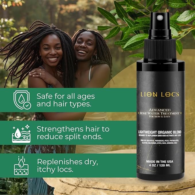 Lion Locs Rosewater Moisturizing Spray for Locs and Skin | Organic Vegan Conditioner Rose Water for All Hair Types