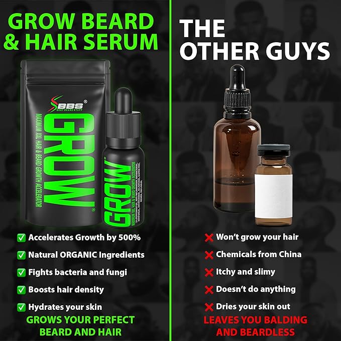 Biotin Beard Balm + XXL Beard Growth Serum + 620,000mcg Beard Growth Vitamins – Beard Growth Kit for Men with Mustache Wax, Collagen, MSM & Castor Oil – Fills Patches, Thickens & Styles