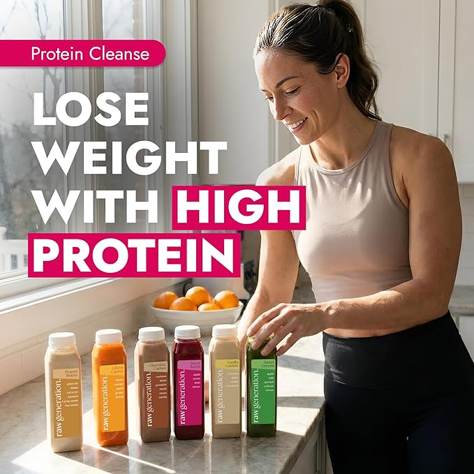 Raw Generation Protein Juice Cleanse (7-Day) – Juice & Smoothie Cleanse for Lean Muscle and Weight Loss | Workout Support, Reduced Bloating & Energy Boost