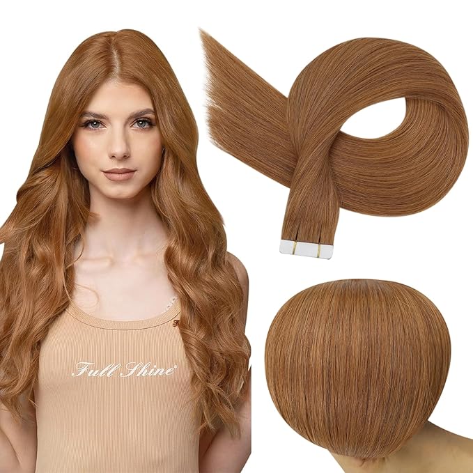 Full Shine Tape in Hair Extensions Human Hair Color 330 Auburn Tape ins Human Hair Extensions 10Inch Extensions 30G Invisible Human Hair Extension 20Pcs Straight Natural Hair for Women Add Volume