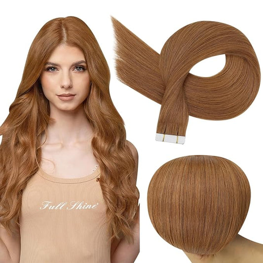 Full Shine Tape in Extensions Real Human Hair Color 330 Auburn Tape ins Human Hair Extensions 24 Inch Remy Extension 50G Invisible Seamless Skin Weft Straight Extension 20Pcs Natural Brazilian