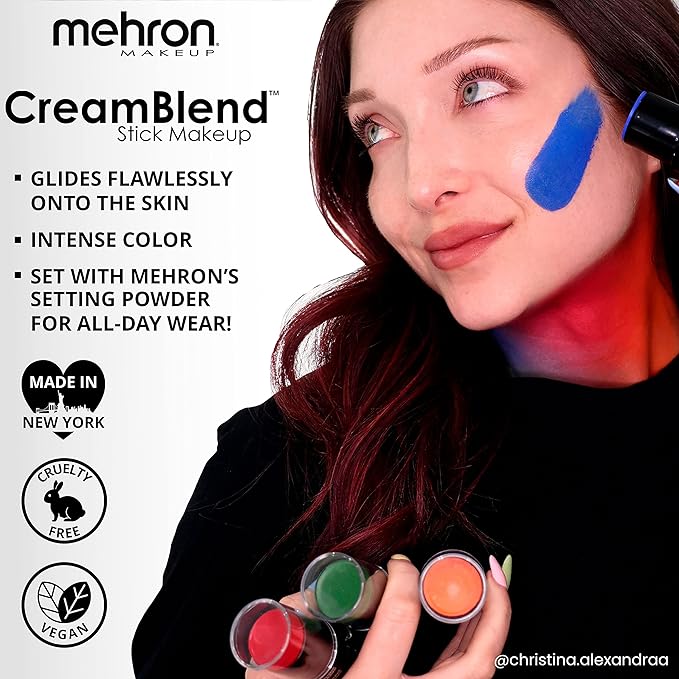 Mehron Makeup CreamBlend Stick | Face Paint, Body Paint, & Foundation Cream Makeup | Perfect for Halloween .75 oz (21 g) (Ogre Green)