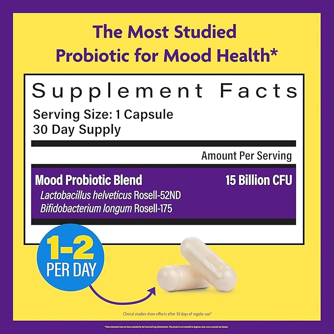 InnovixLabs Mood Probiotic for Women & Men, Clinically Studied Digestive & Mood Support Supplement, Lactobacillus helveticus Rosell-52ND & Bifidobacterium longum Rosell-175, 60 Capsules (Pack of 2)