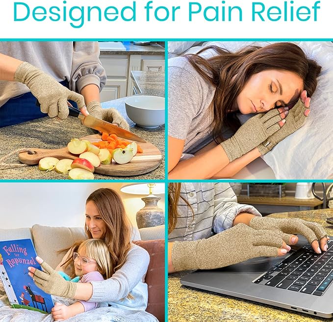 Vive Compression Arthritis Gloves - Comfortable Fit for Men and Women - Open Finger for Rheumatoid, Osteoarthritis, Carpal Tunnel and Computer Typing Pain Relief - Hand and Wrist (X-Small)