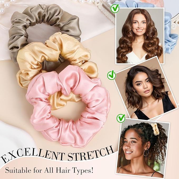 4 Pack Mulberry Silk Scrunchies, Silk Hair Ties Satin Scrunchies No Damag for Hair Sleep Valentine's Day Gifts