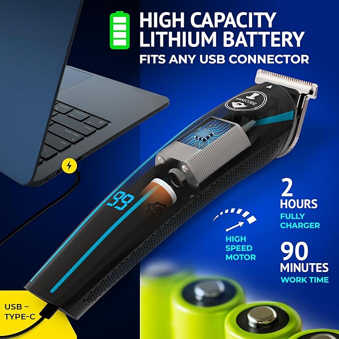 MANECODE® 11-in-1 Beard & Hair Trimmer for Men – Self-Sharp Blades® USB-C, Waterproof, LED Display Multi-Grooming Kit
