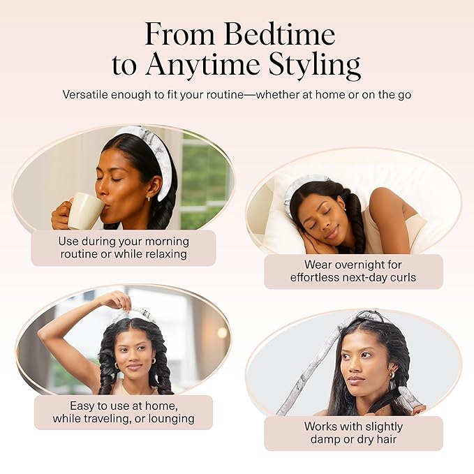 Kitsch Satin Heatless Curling Set – Heatless Curls Overnight with 34" Hair Curler & 2 Satin Scrunchies – Comfortable Hair Curlers to Sleep In for Frizz-Free, No Heat Damage Styling - Marble