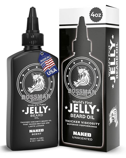 Bossman Jelly Beard Oil for Men (4 oz, Naked - Unscented) – Softens, Moisturizes & Conditions with Natural Ingredients