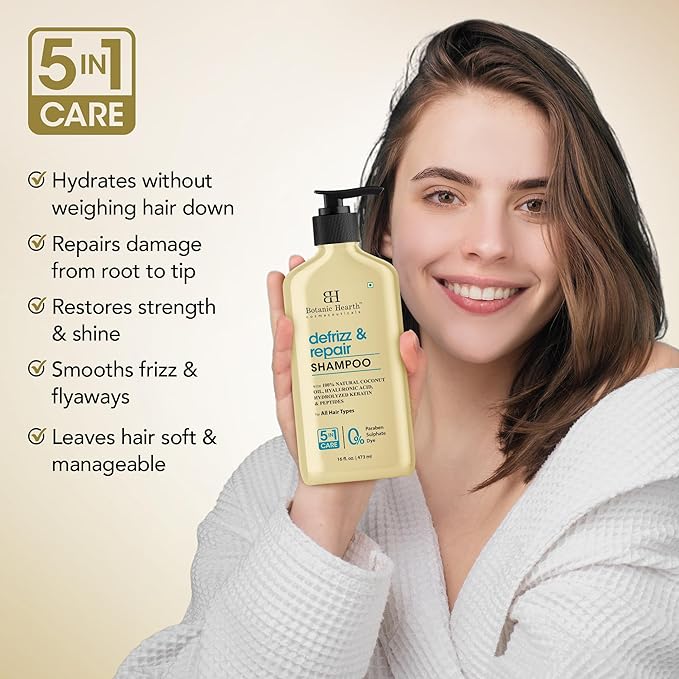 Botanic Hearth Coconut Oil Shampoo Infused With Hyaluronic Acid, Hydrolyzed Keratin & Peptides | Clarifying Shampoo To Defrizz, Repair & Strengthen Hair | For All Hair Types, 16 Fl Oz