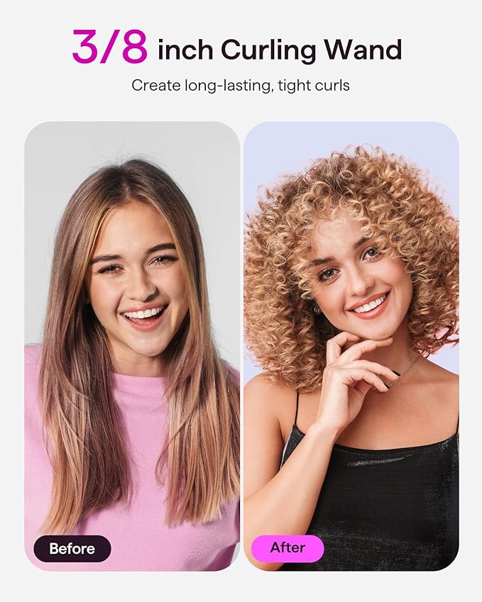 Wavytalk 3/8 Inch Small Curling Iron, Curling Wand for Short & Long Hair, Ceramic Small Barrel Curling Iron with Adjustable Temperature, Include Heat Resistant Glove (Purple)