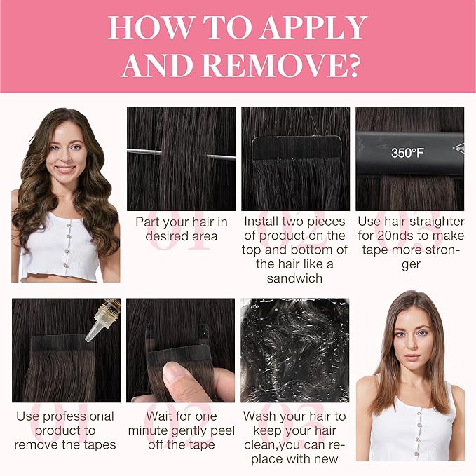 GOO GOO Tape in Hair Extensions Human Hair, 1D/2C/4E Chocolate Dip Color Melt, 14inch 100g 40pcs, Skin Weft Seamless Invisible, Silky Straight with Thick Ends, Remy Human Hair