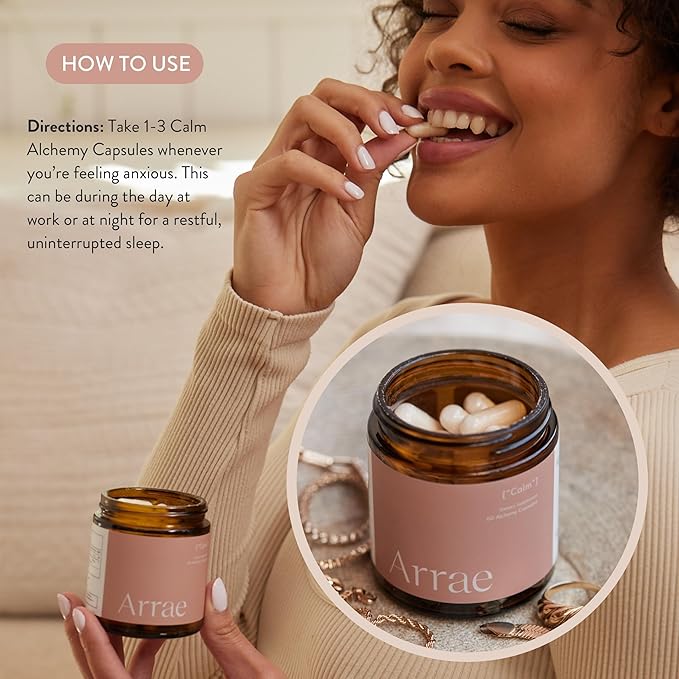 Arrae Calm Cortisol Manager - 60 Stress & Panic Relief Capsules - Mood Support Supplement w/L-Theanine, Inositol, Passionflower, & Magnesium to Help You Feel Zen