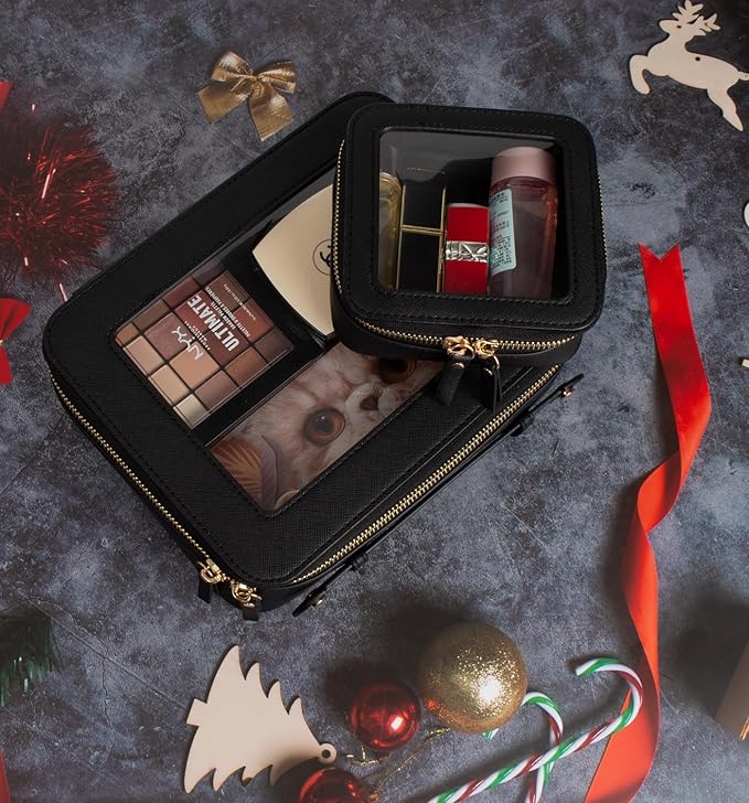 LETGO Clear Makeup Bags, TSA Approved Toiletry Bag with Zipper, Clear Makeup Organizer Large Fit Carry-on Travel Essentials,Clear Cosmetic Bags for Women Men (Large-Black)