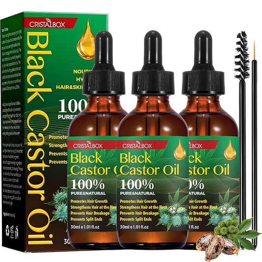 3 Pack Jamaican Black Castor Oil, Cold Pressed 100% Pure and Organic Castor Oils for Hair Growth, Eyelashes Care, Face Moisturizer,Skin Hydration, Eyebrows Nourishment, and Castor Oil Packs