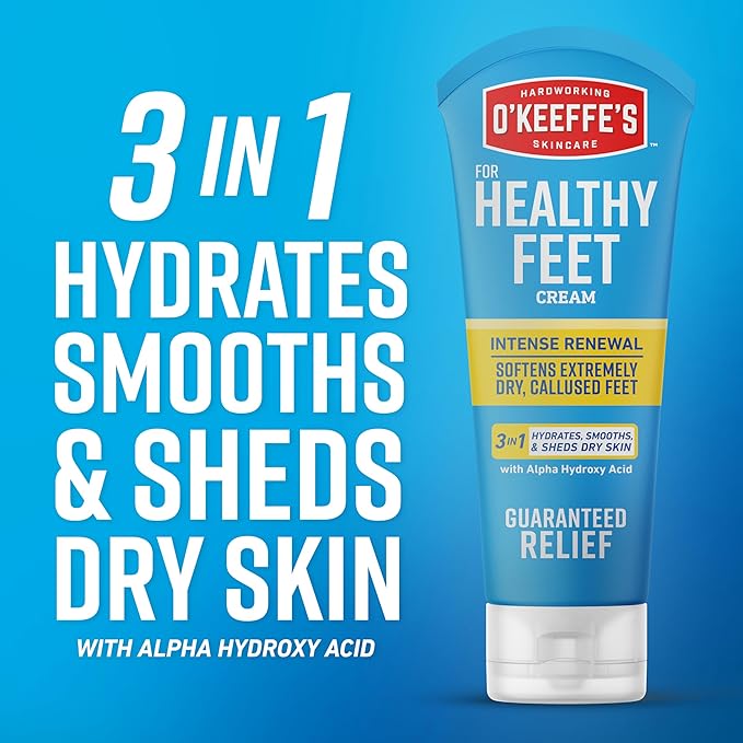 O'Keeffe's for Healthy Feet Intense Renewal Cream with Urea & Alpha Hydroxy Acid - 3 oz Tube (1 Pack) - Chemically Exfoliates and Softens Extremely Callused, Dry Feet