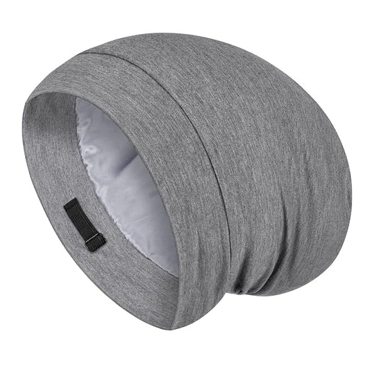 Fittia Satin Hair Bonnet for Sleeping, Silky No Frizzy for Curls Care, Adjustable Strap for Non-Slip, Dreadlocks Cap for Women&Men Light Grey