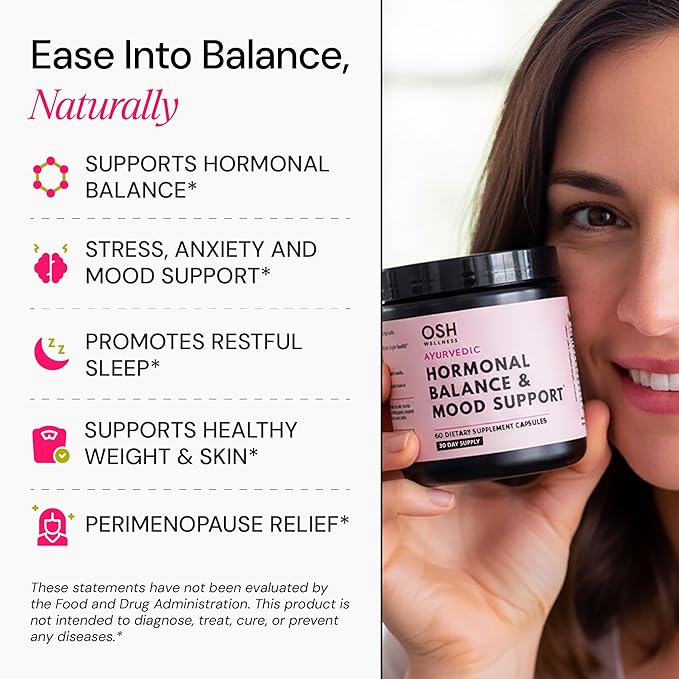 Ayurvedic Hormone Balance for Women | Mood, Energy, & Sleep Support | Cortisol Manager | Regulates Estrogen | Stress Relief | Ashwagandha, Rhodiola, & Shatavari | Made in USA | 60 Ct. - OSH Wellness