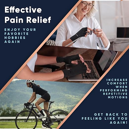 Copper Compression Arthritis Gloves | Fingerless Arthritis Carpal Tunnel Pain Relief Gloves For Men & Women | Hand Support Wrist Brace For Rheumatoid, Tendonitis, Swelling, Crocheting, Typing (M)