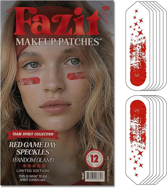 Fazit Makeup Patches - Red Game Day Speckles - Glow Up Make-Up Patches - Cute Glitter Makeup Accessories for Women - Cosmetic Glitter for Face
