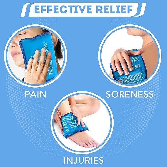 Gel Ice Pack - Hot & Cold Therapy for Pain Relief, Reusable Ice Packs for Injuries & Surgery Recovery, Cold Compress for Back Pain Relief - Small, Blue, 2 Count