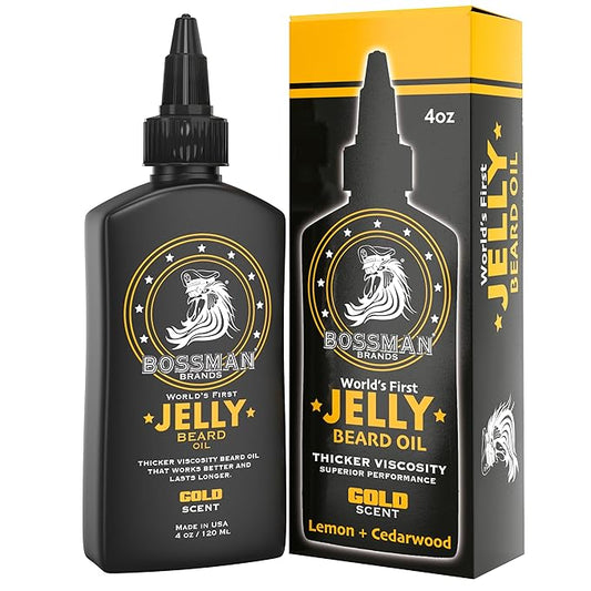 Bossman Jelly Beard Oil for Men (4 oz, Gold Scent) – Softens, Moisturizes & Conditions with Natural Ingredients