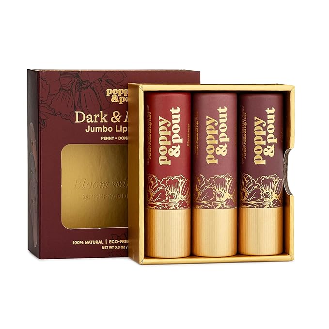 Poppy & Pout All Natural Lip Tints, Sustainable Cardboard Tubes, Hand-filled, Beeswax, Vitamin E, Coconut Oil, Cruelty Free (Dark & Dreamy Trio)