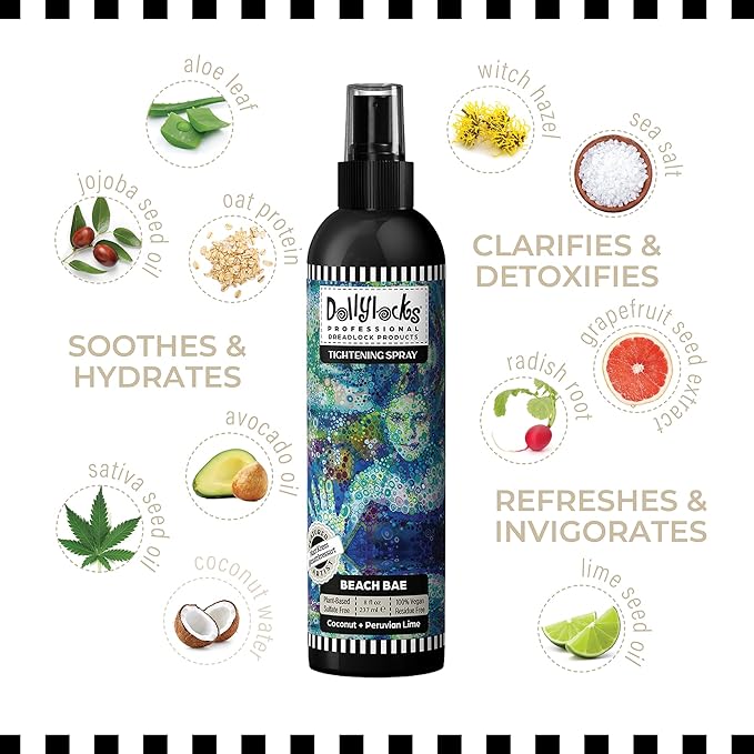 Dollylocks Sea Salt Texture Spray | Plant-Based, Vegan, Residue-Free | Tighten Locs Dreadlocks | Loose Hair Care | Coconut Lime | 8oz
