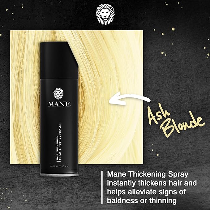 MANE Hair Thickening Spray & Root Touch Up, Seal & Control Combo Pack, Instantly Thicker Hair for Men & Women, Fill in Hairlines and Hide Thinning and Fine Patches - Ash Blond, 12 Colors (6.76 oz)
