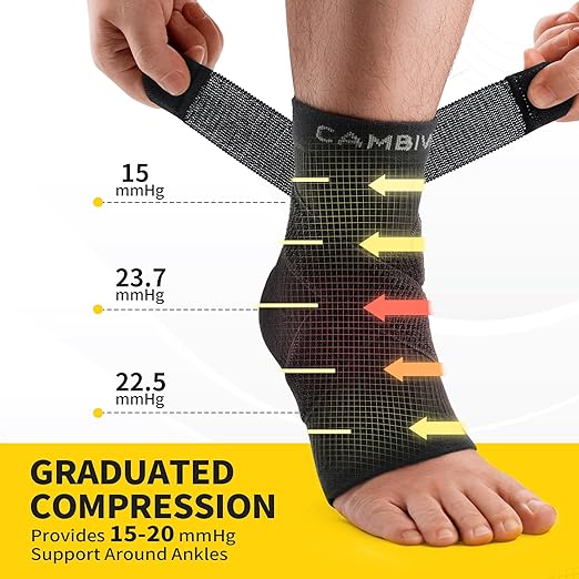 CAMBIVO 1 Pair Ankle Braces for Men and Women, Ankle Compression Socks for Foot Pain, Daily Wear, Fitness, Working, Achilles Tendonitis Relief Ankle Sleeve (Black with Strap, Small)